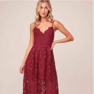 Astr Deep Red Lace Midi Dress